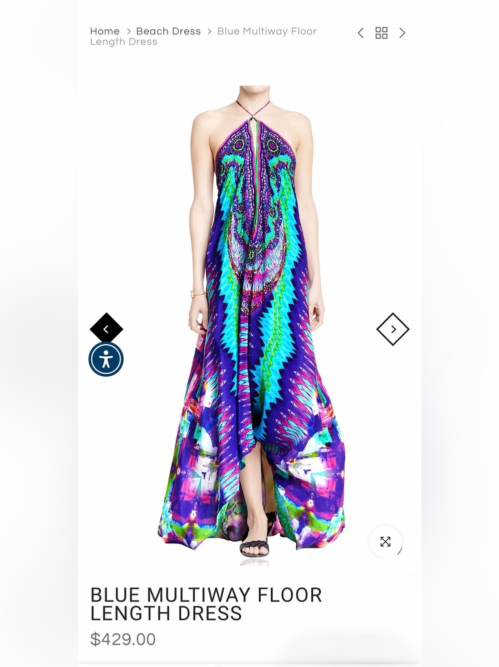 NWT Shahida Parides Blue Multiway Maxi Dress Convertible Silk Crepe One Size - Picture 6 of 9